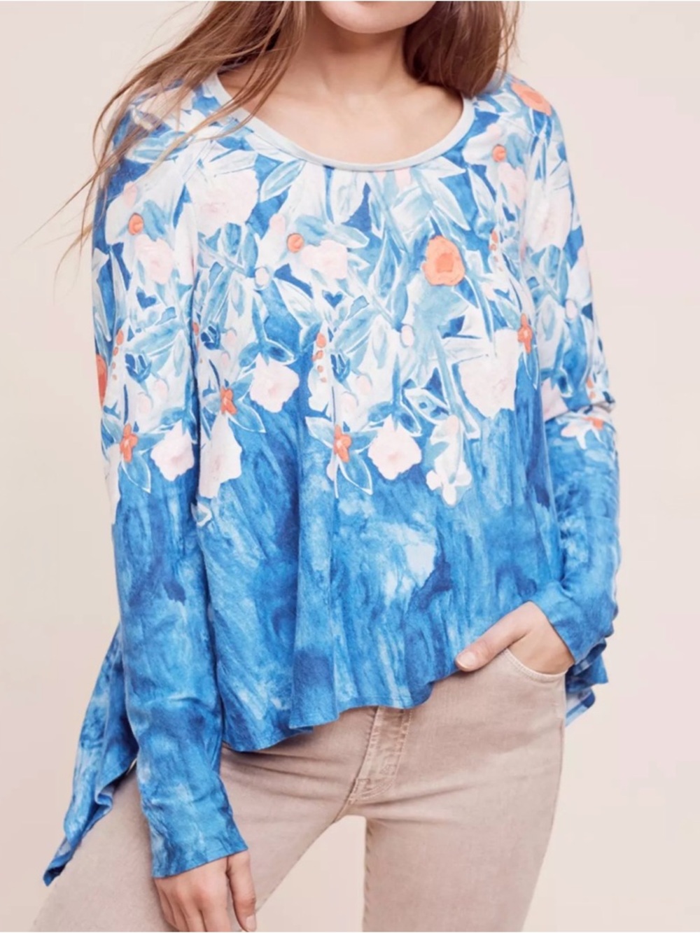 Anthropologie Women’s Meadow Rue Linen Fields Swing Top Size Small blue